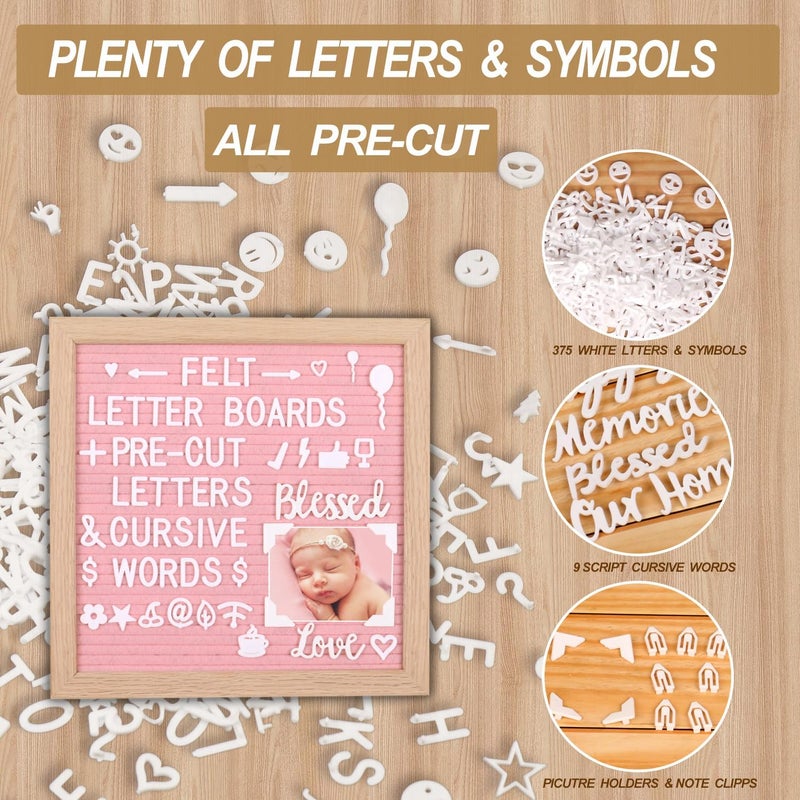 Big Role Pink Felt Letter Board 10x10in Changeable Letter Board with Letters White Precut, Felt Message Board, Oak Frame Wooden Letter Board, Baby Announcement Sign, Pregnancy Milestones Classroom Office Decor - Image 3